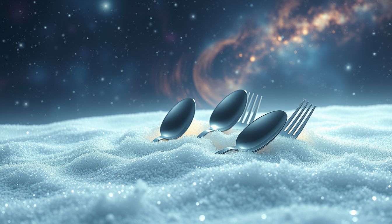 Traum 19: Zinnbesteck im Schnee symbolisiert unerwartete Reinheit und Klarheit.