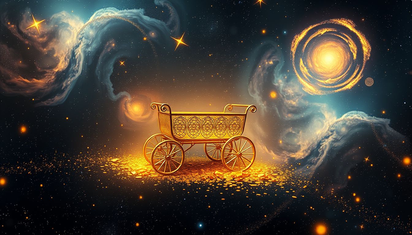 Eine goldgefüllte Lore symbolisiert Wohlstand und verborgene Chancen.
