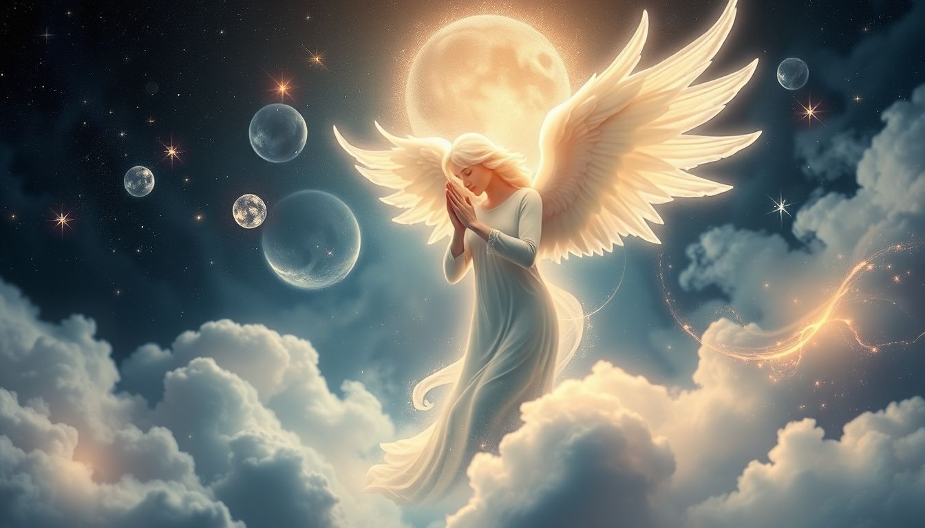 Ein betender Schutzengel symbolisiert göttlichen Schutz und Hoffnung.