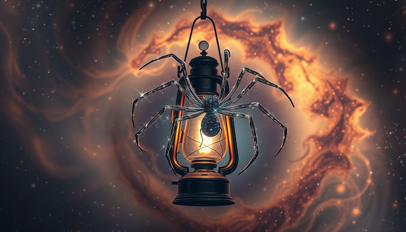 Eine Spinne an der Bergmannslampe symbolisiert verborgene Ängste.