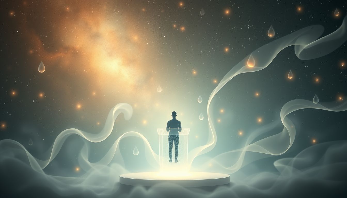 Weinende Unterbrechung symbolisiert emotionale Überwältigung während der Rede.