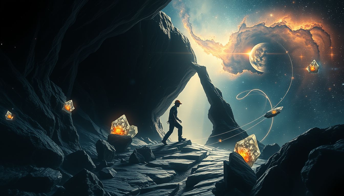 Ein Bergmann in dunkler Mine symbolisiert verborgene Ängste und Chancen.