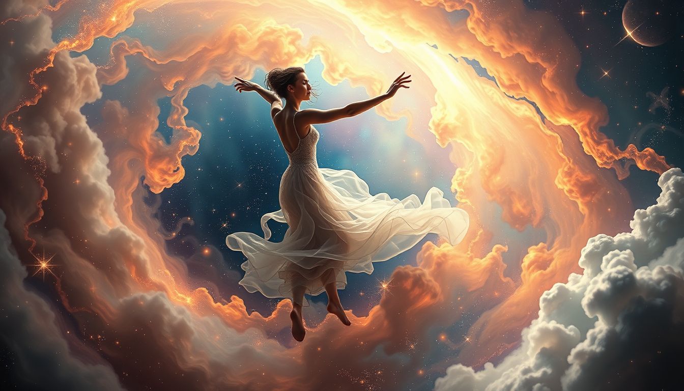 Ein tanzender Abdecker symbolisiert überraschende Lebensfreude trotz Dunkelheit.