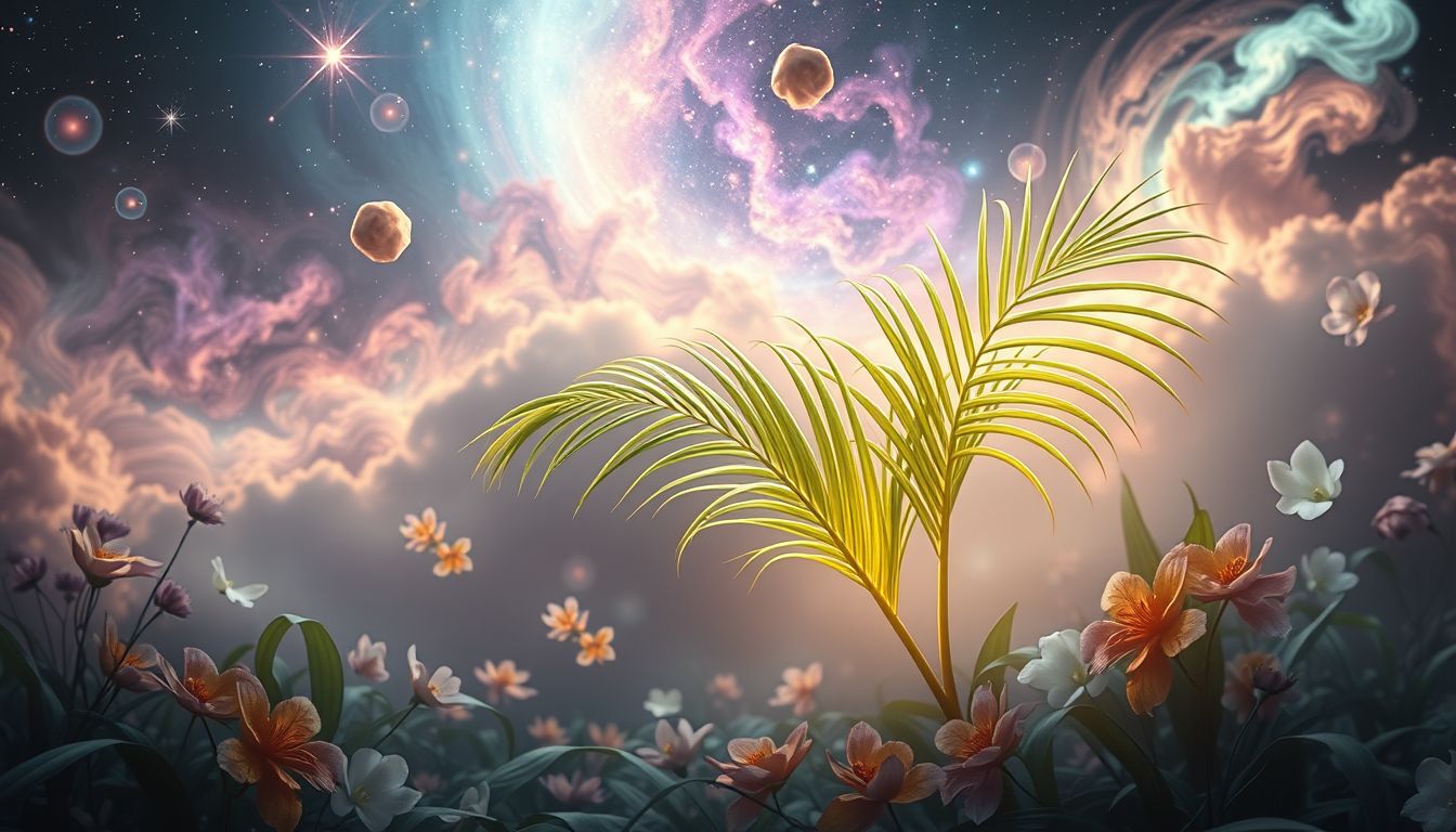 Ein im Garten wachsender Wedel symbolisiert Wachstum und Harmonie.