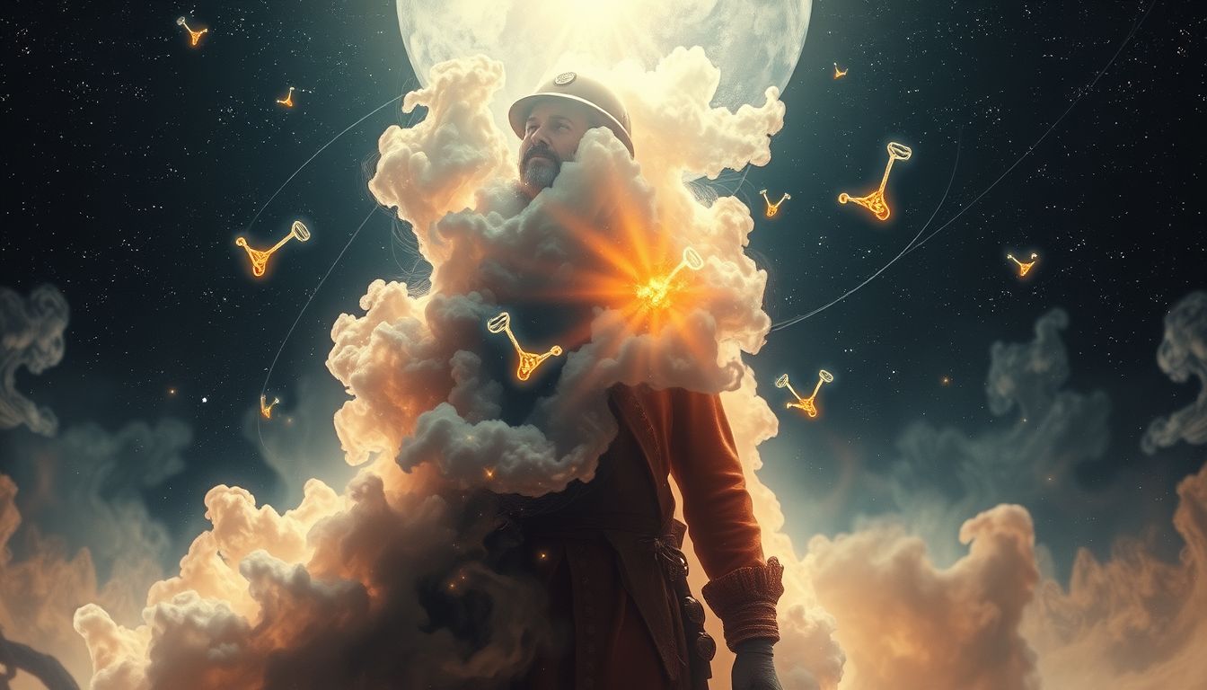 Ein Bergmann in historischer Kleidung symbolisiert verborgene Lebensweisheit.