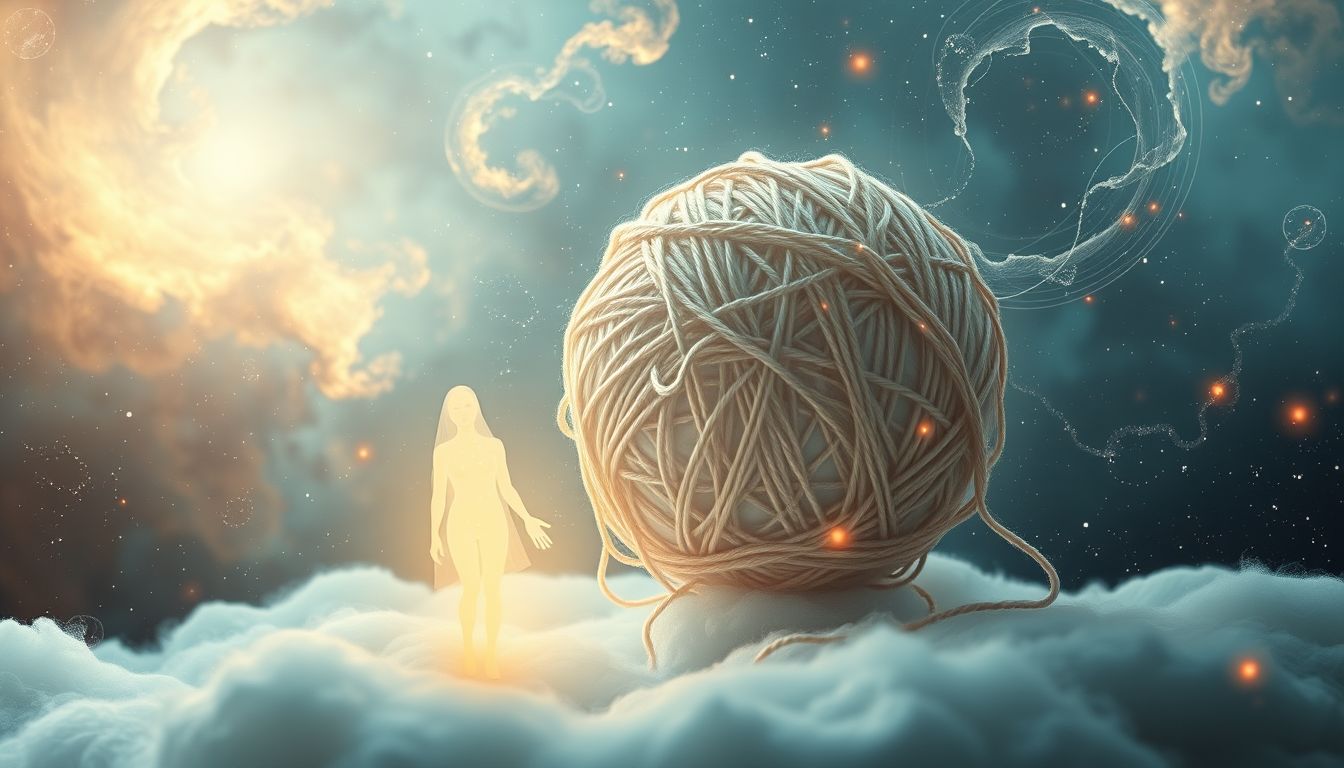 Das Essen von Knäuel Wolle symbolisiert innere Verwirrung.