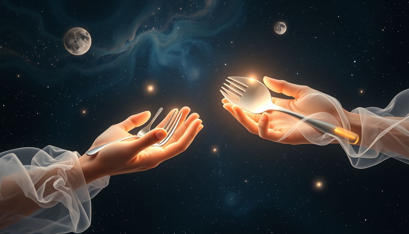 Geisterberührtes Zinnbesteck symbolisiert verborgene Botschaften im Traum.