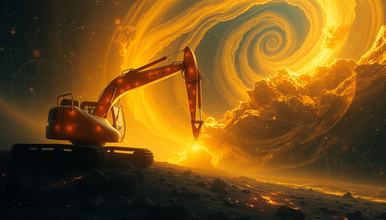 Ein Bagger, der Öl bohrt, symbolisiert verborgene Chancen und Reichtum.