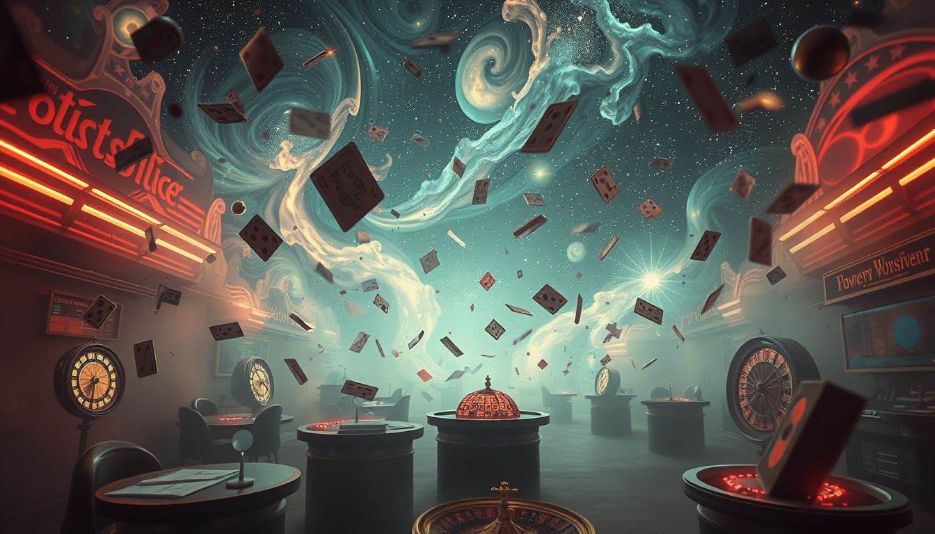 Chaos im Wettbüro symbolisiert Unsicherheit und riskante Entscheidungen im Leben.