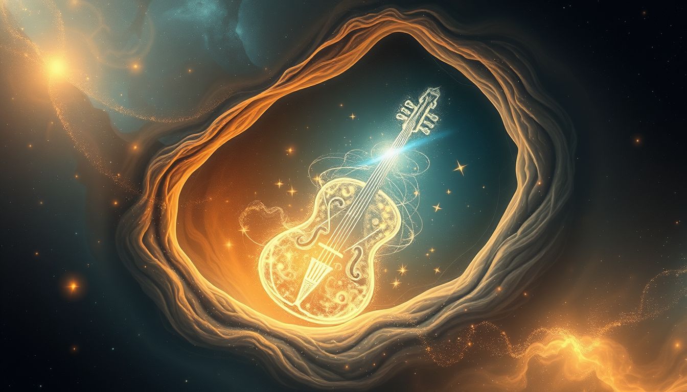 Ein Instrument in der Nische symbolisiert verborgene Kreativität und Leidenschaft.