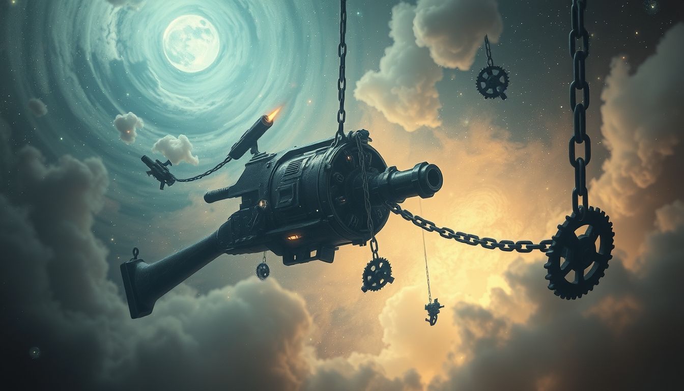 Ein defekter Artillerietraum symbolisiert innere Machtlosigkeit und Frust.