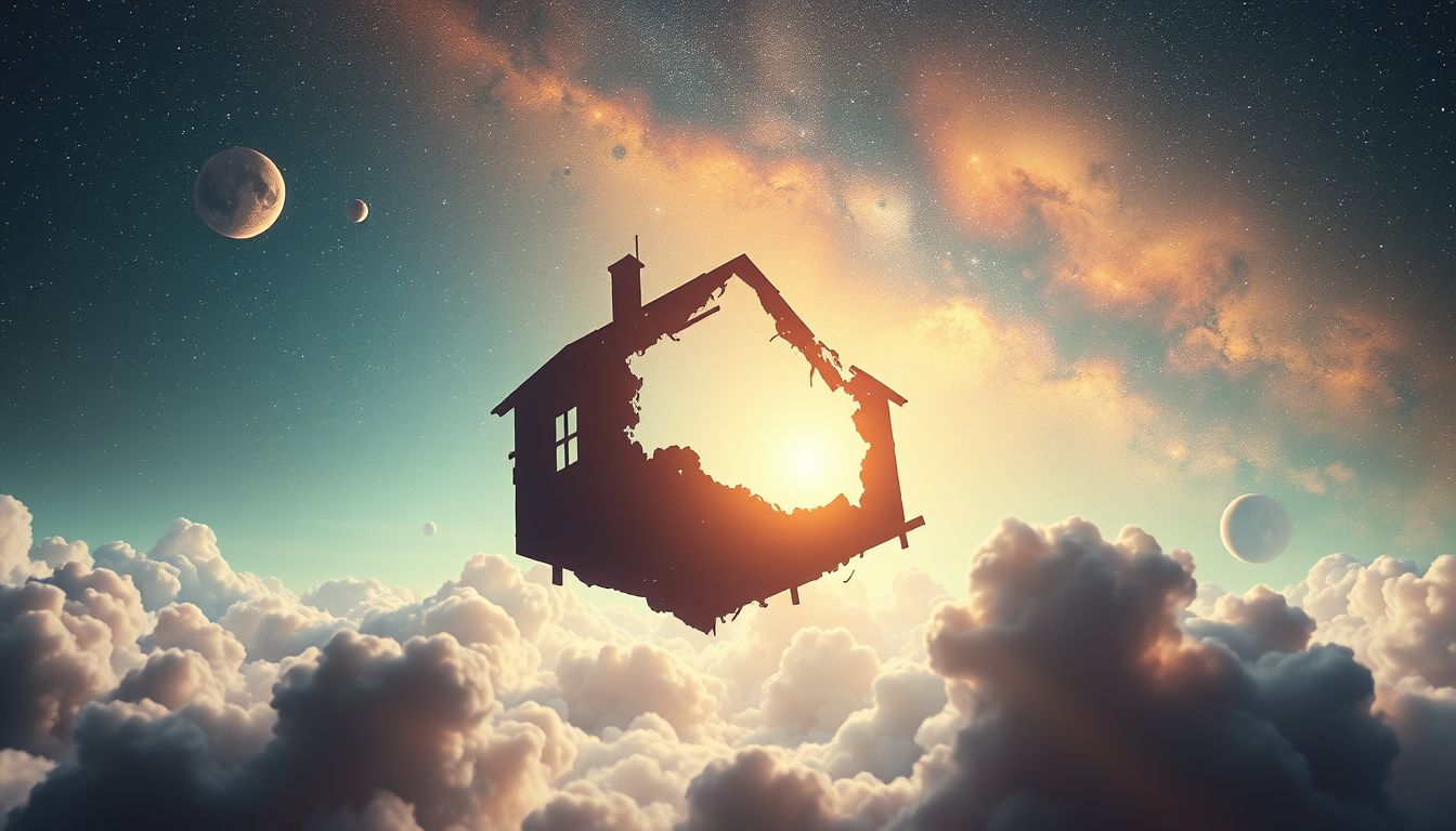 Ein einsturzgefährdetes Haus symbolisiert innere Unsicherheit und Angst.