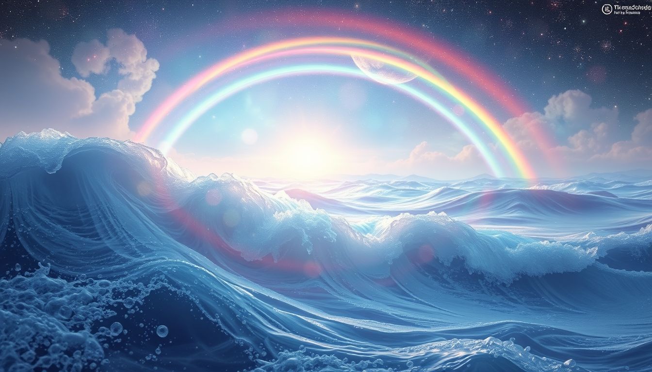 Ein Regenbogen nach Flut symbolisiert Hoffnung und Neuanfang.