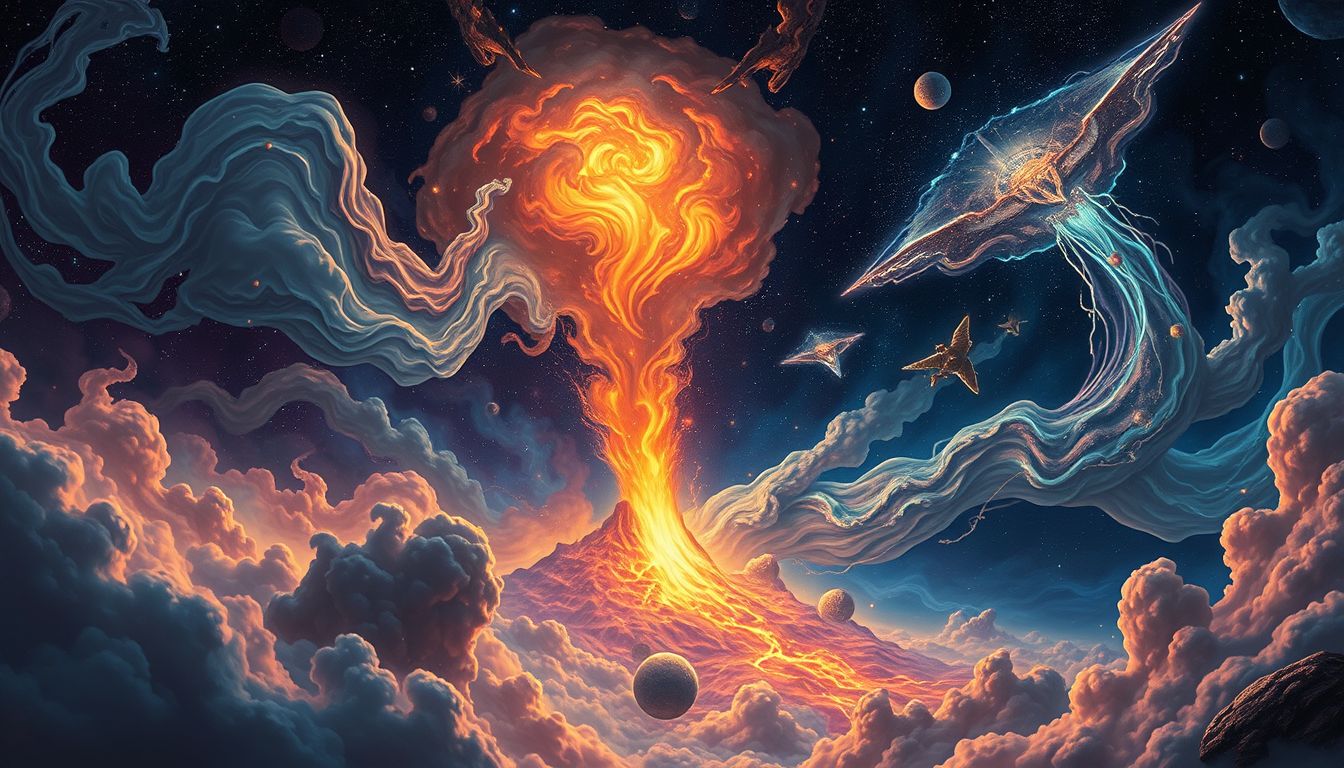 Dampf im Vulkan symbolisiert aufgestaute Wut und nahende Transformation.