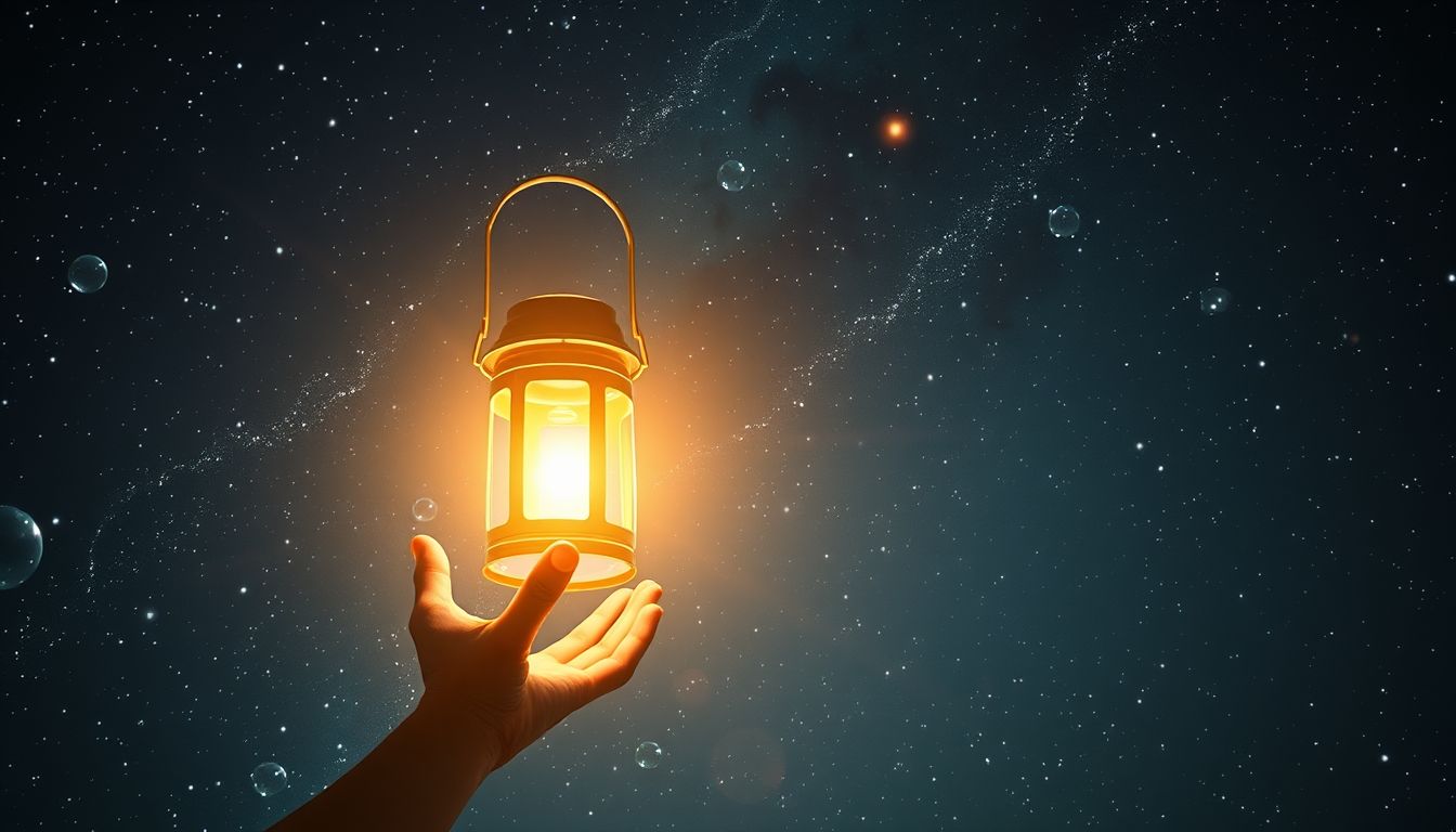 Eine Handlaterne im Freien symbolisiert inneres Licht und Führung.