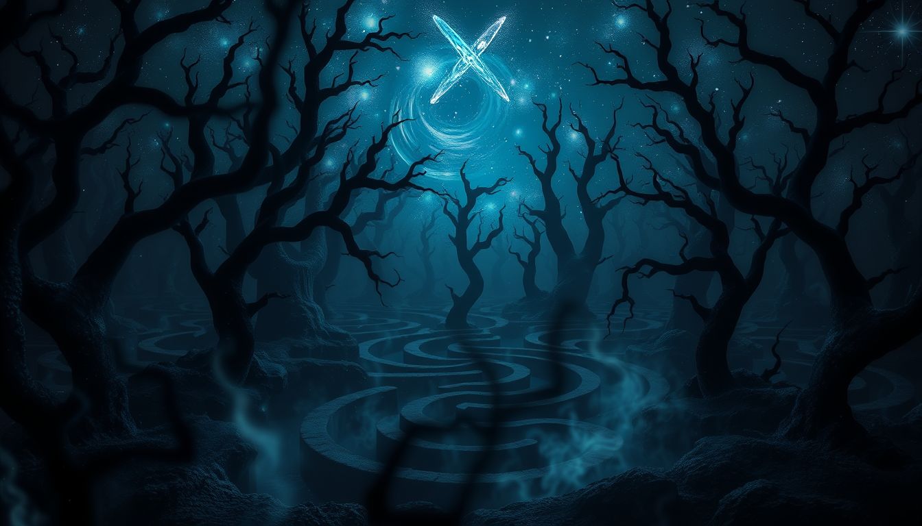 Der dunkle Wald symbolisiert das verwirrende Unterbewusstsein im Traum.