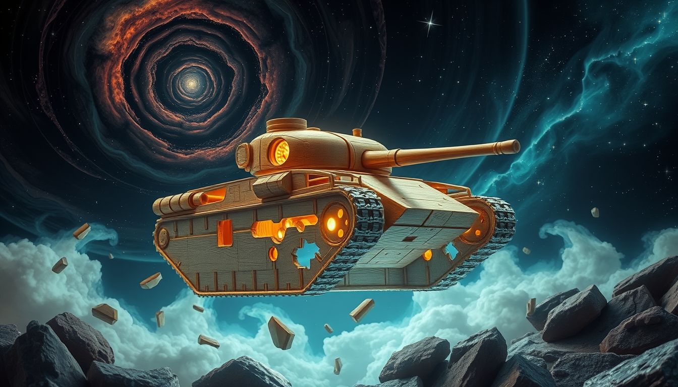 Holzpanzer symbolisieren Schutz, der zugleich Zerbrechlichkeit offenbart.