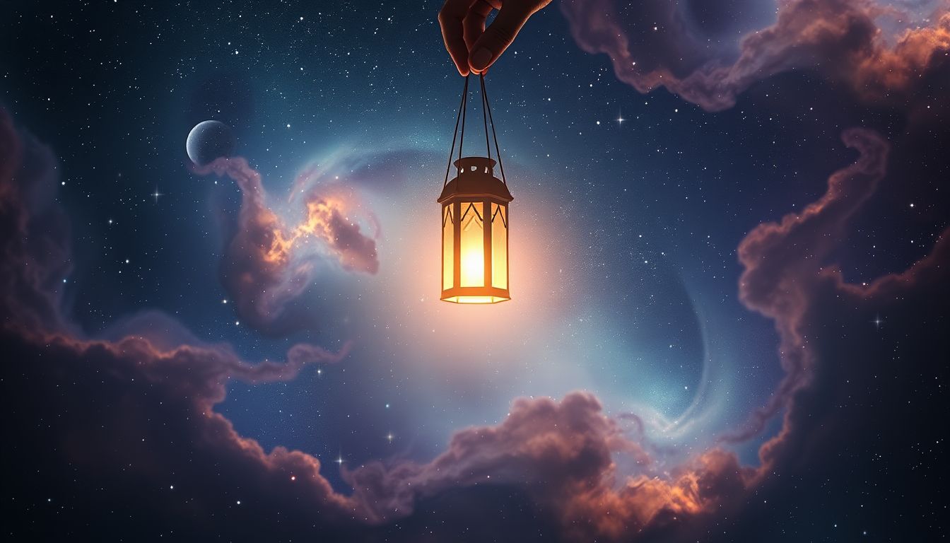 Eine fallende Handlaterne symbolisiert den Verlust von Orientierung und Klarheit.