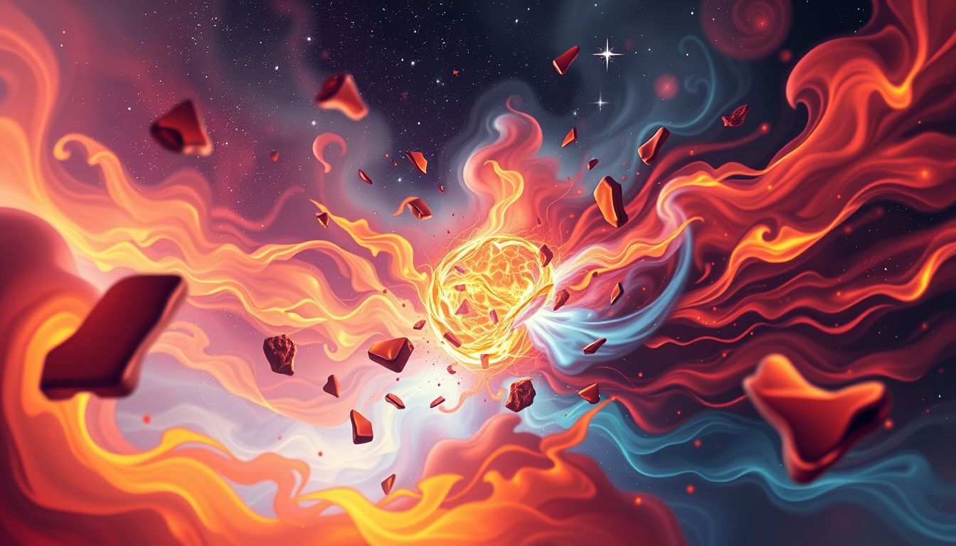 Ein Autounfall mit Feuer symbolisiert inneren emotionalen Konflikt und Gefahr.