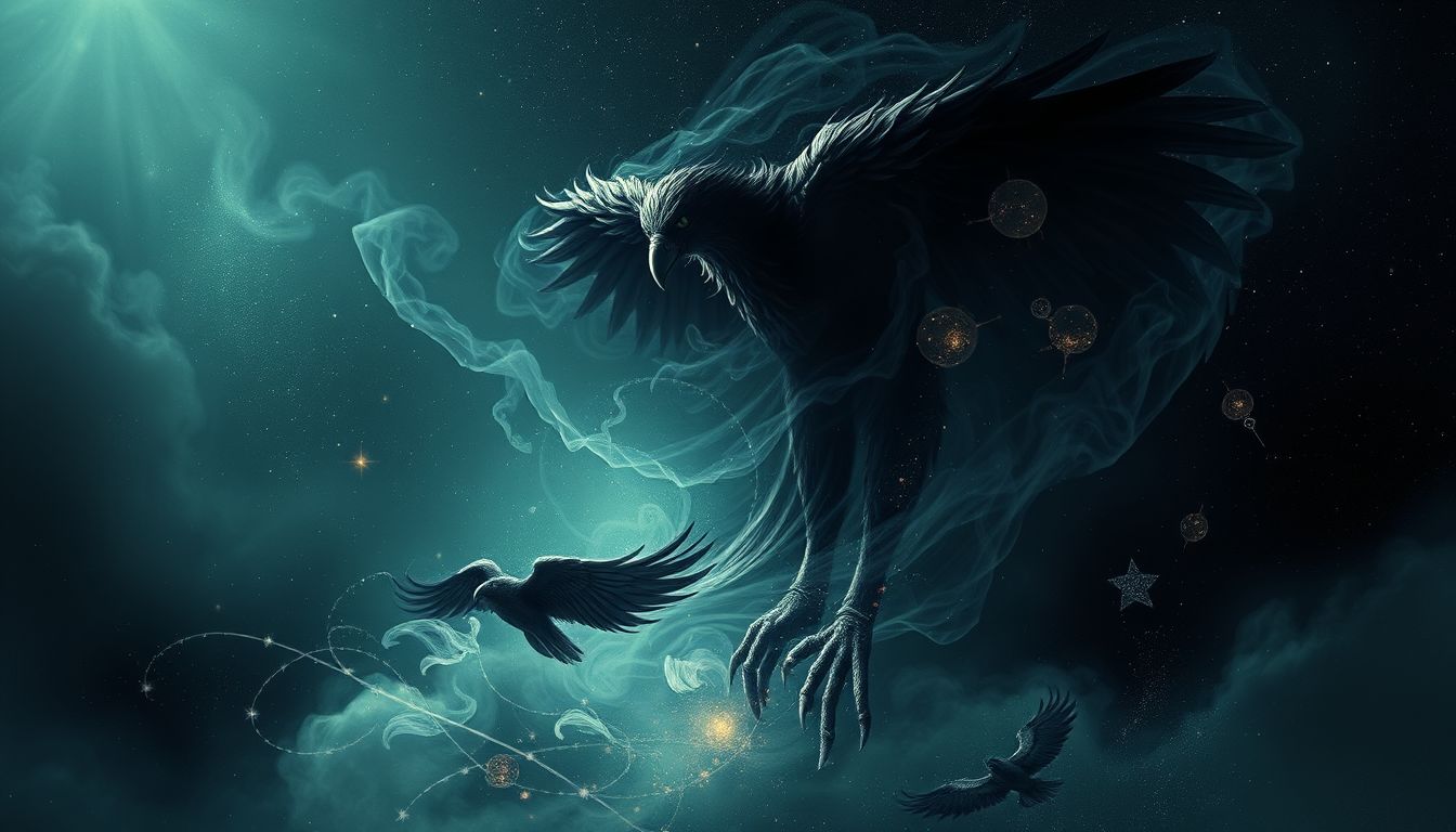 Ein dunkler Bussard symbolisiert verborgene Ängste und innere Konflikte.