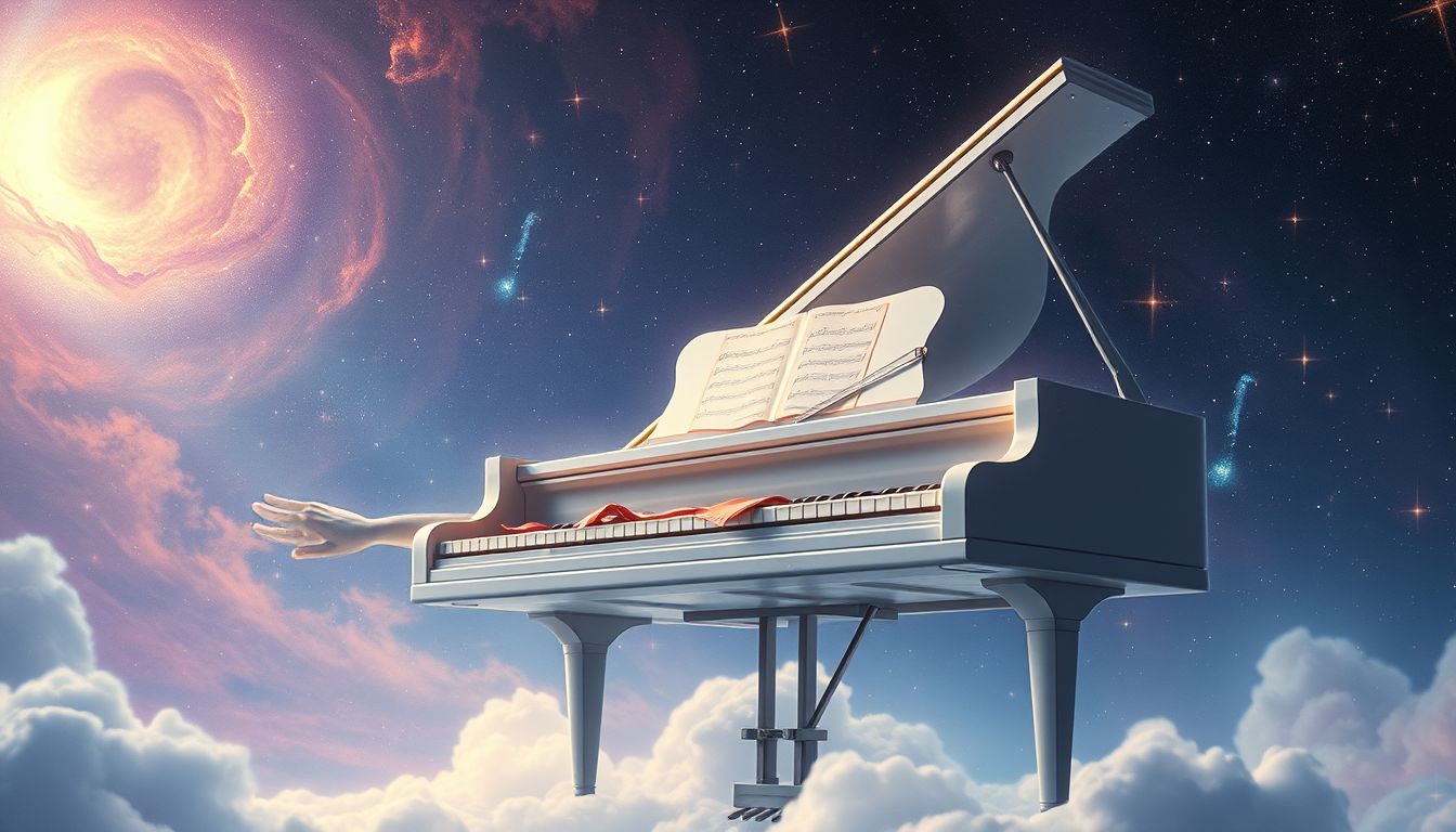 Ein beschädigtes Klavier symbolisiert kreative Anpassung trotz widriger Umstände.