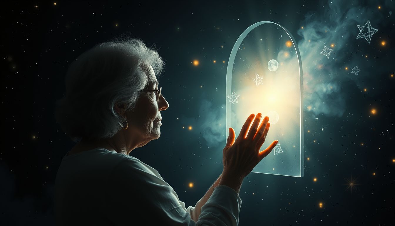 Eine alte Dame am Fenster symbolisiert Weisheit und bevorstehende Veränderungen.