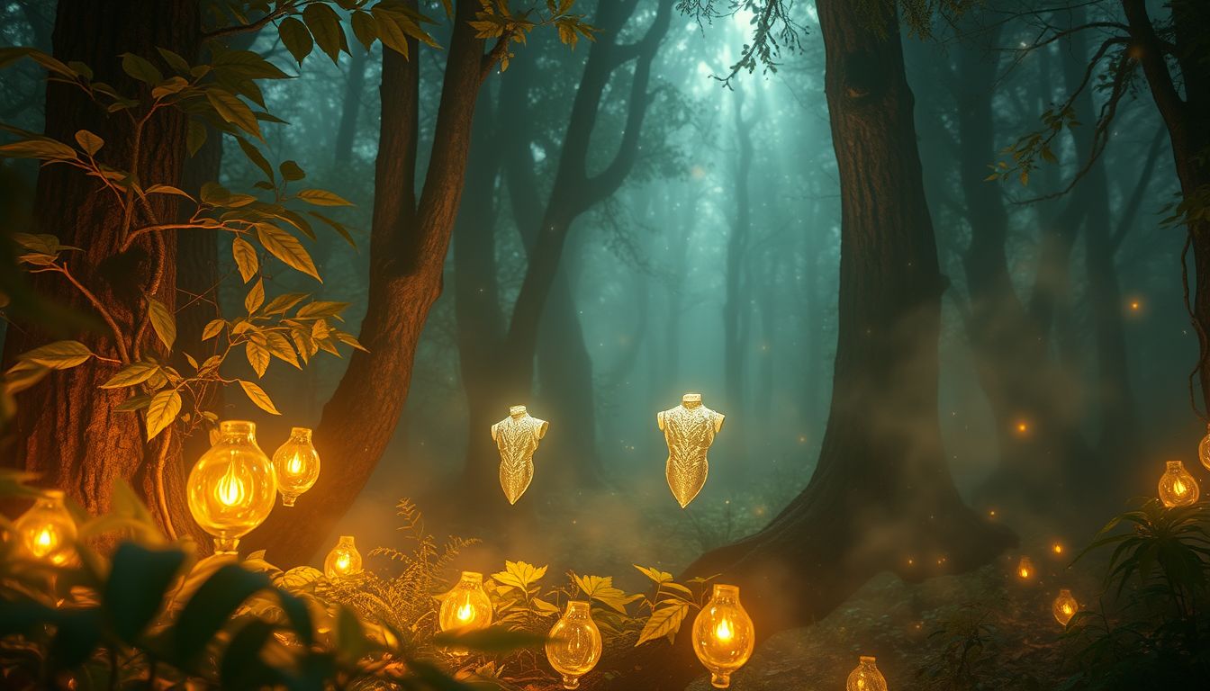 Im Wald verborgene Panzerbekleidung symbolisiert innere Schutzmechanismen.