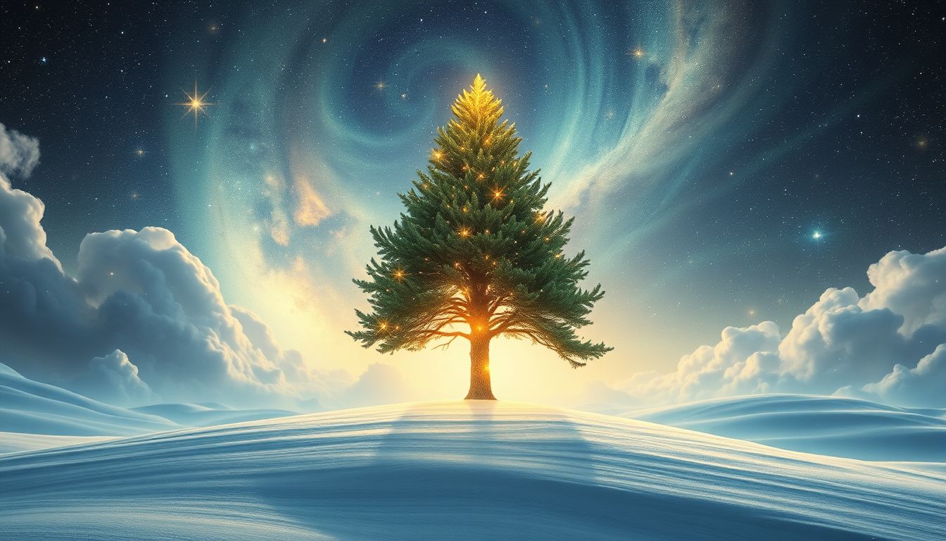 Eine Tanne im Winter symbolisiert Ausdauer und lebenslange Hoffnung.