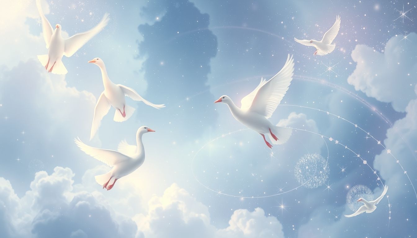 Friedliche Schneegänse symbolisieren inneren Frieden und harmonische Beziehungen.