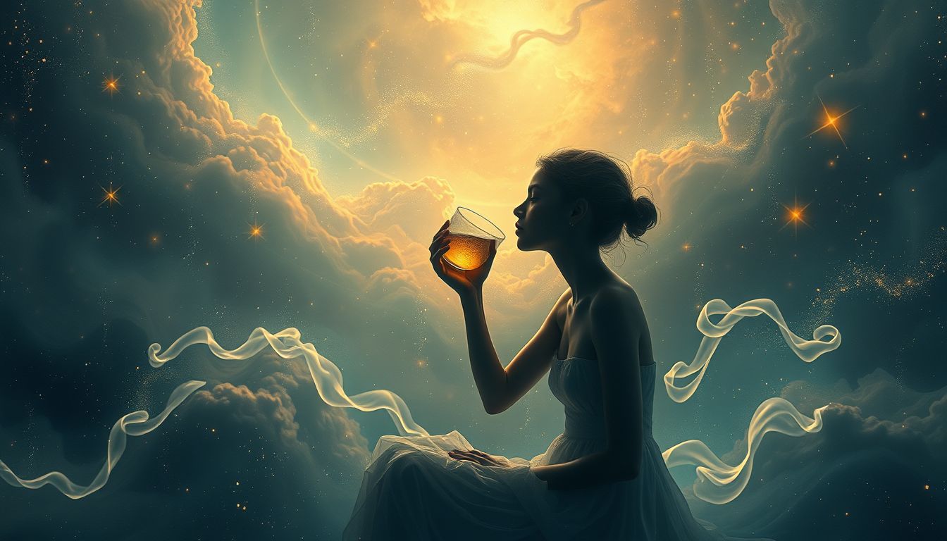 Magenerbitter allein trinken im Traum symbolisiert innere Heilung und Selbstfürsorge.