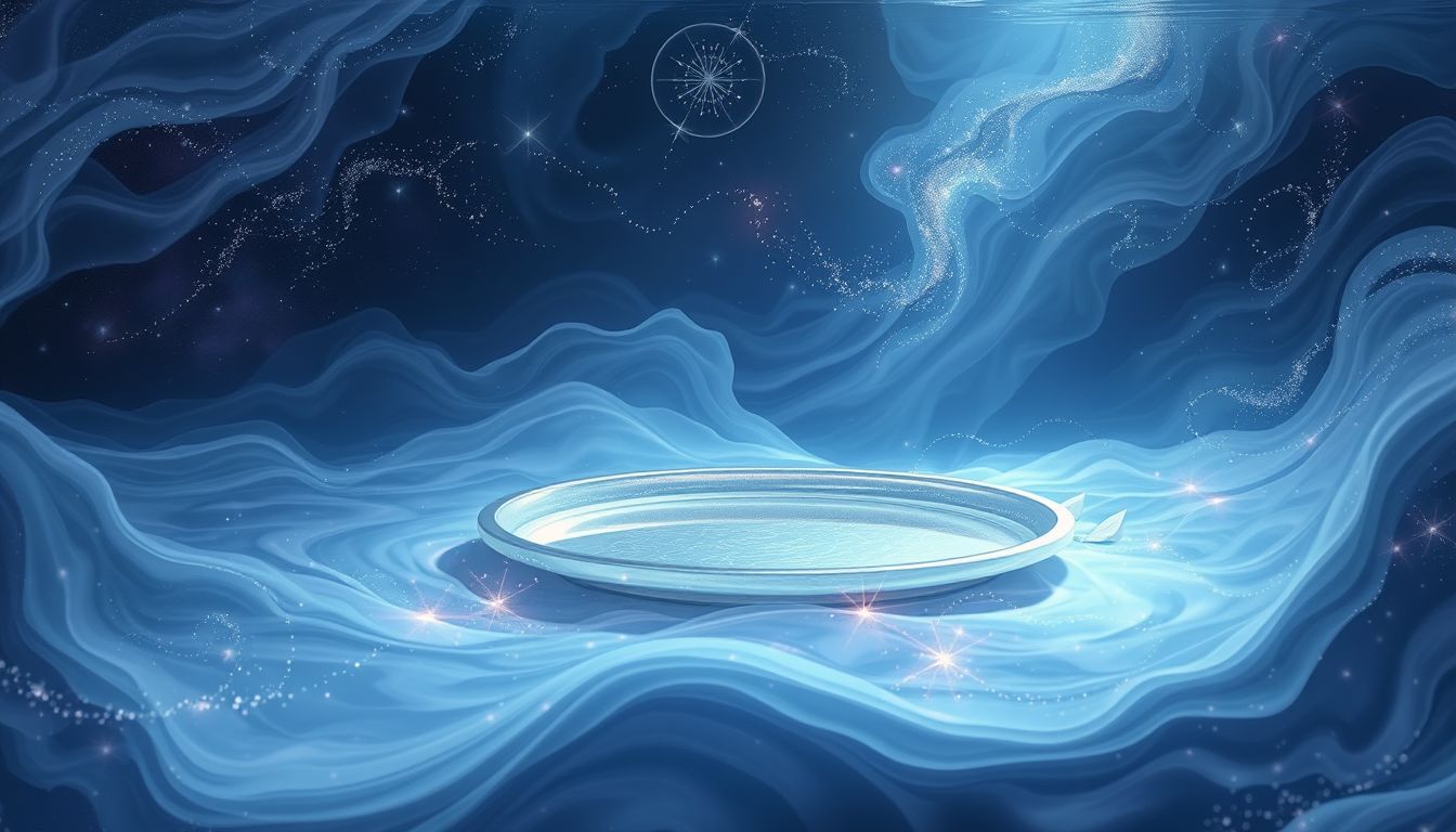 Ein Silbertablett unter Wasser symbolisiert verborgene Emotionen im Unterbewusstsein.