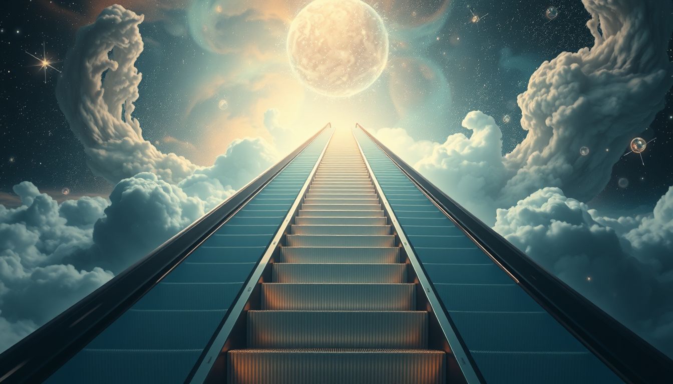 Aufwärtsfahrende Rolltreppen symbolisieren oft persönlichen Fortschritt und Erfolg.