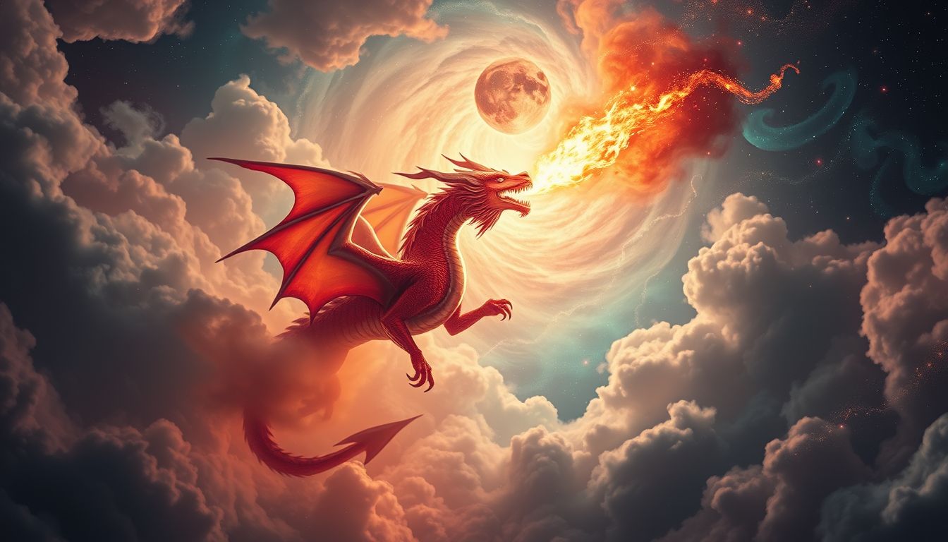 Ein roter Drache symbolisiert kraftvolle Leidenschaft und innere Stärke.