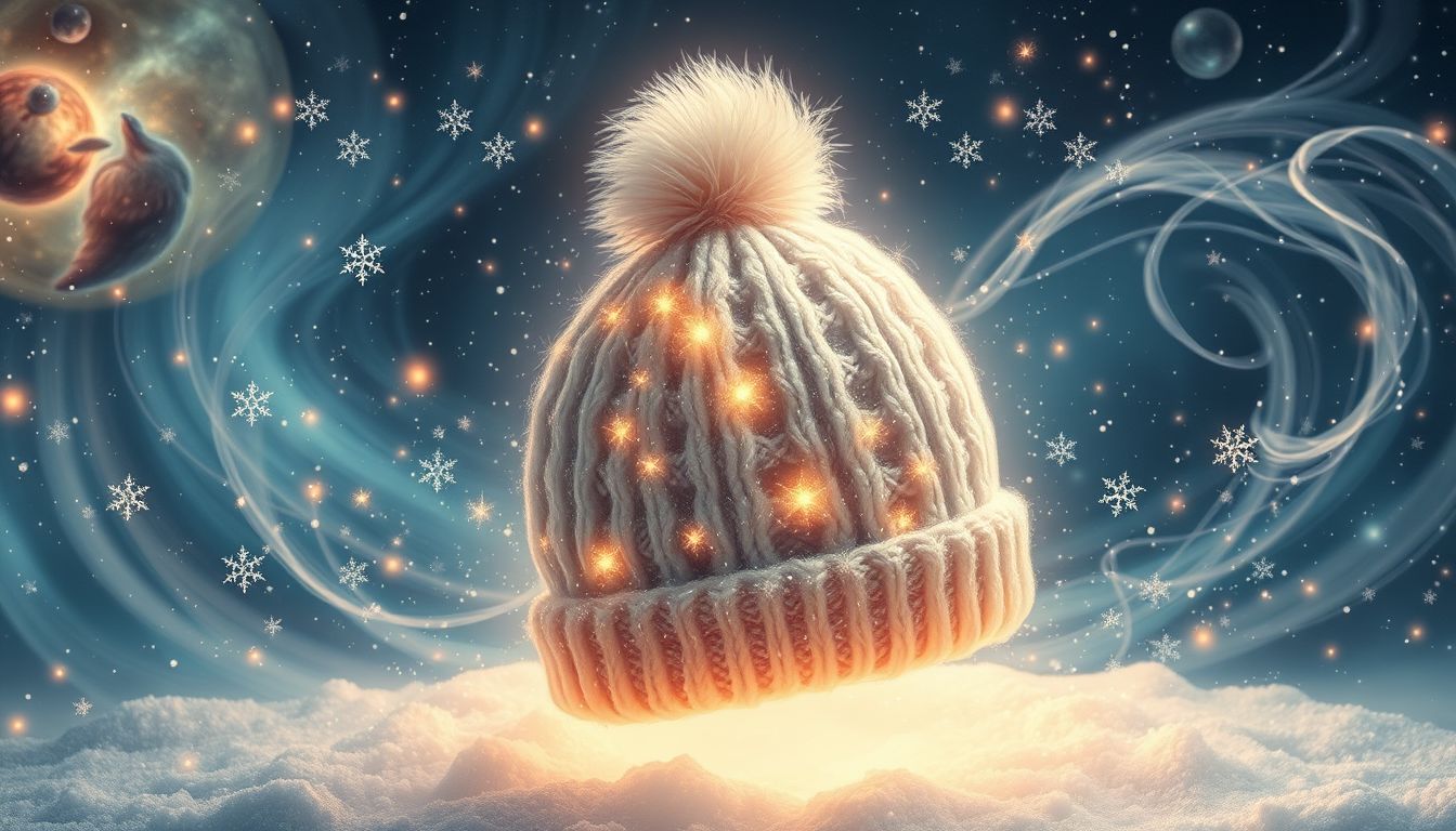 Im Schnee eine Pomponmütze finden symbolisiert warme Überraschungen im Leben.