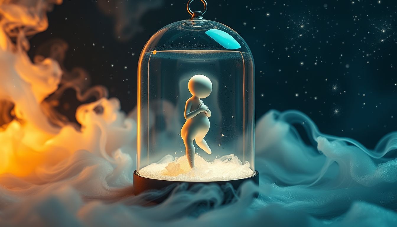 Eine Tonfigur in der Vitrine symbolisiert unveränderte Erinnerungen.