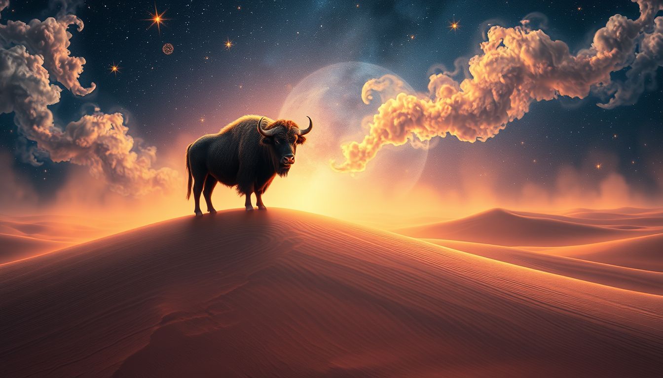 Ein Moschusochse in der Wüste symbolisiert innere Stärke trotz Widrigkeiten.