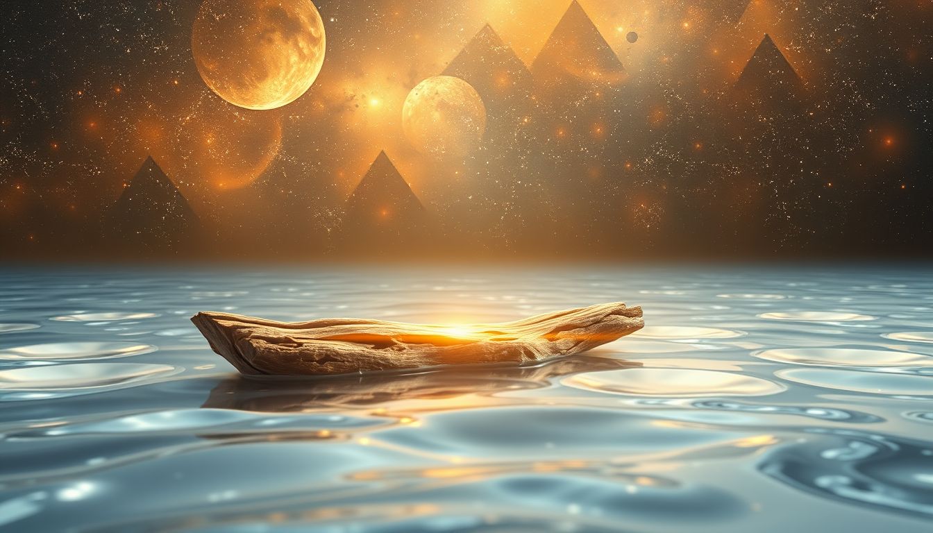 Traum 14: Gelbholz im Wasser symbolisiert emotionale Reinigung und Neubeginn.