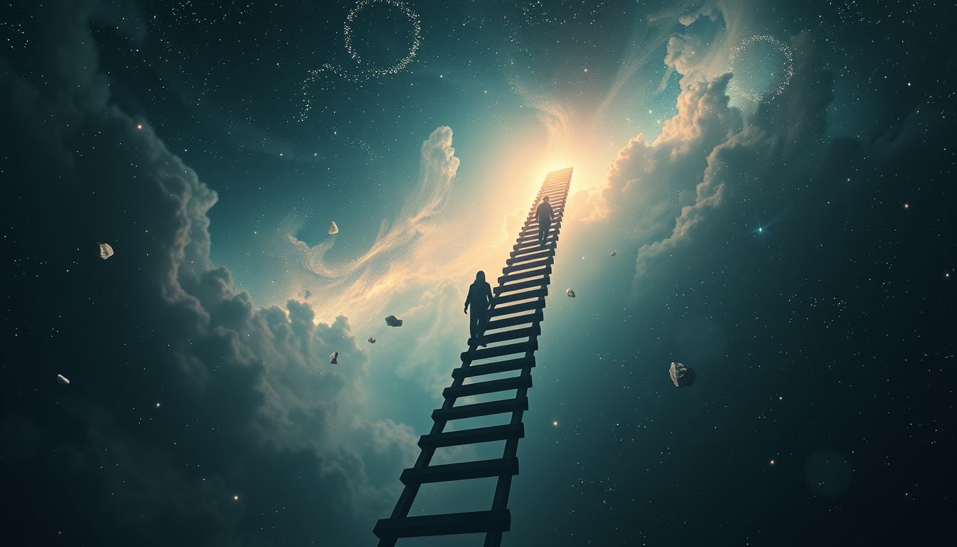 Das Hinabsteigen symbolisiert oft innere Selbsterforschung und Transformation.