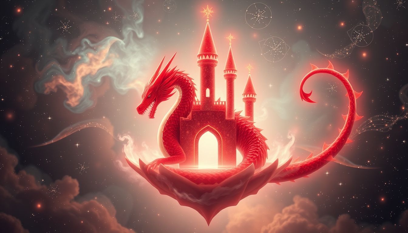 Ein roter Drache im Schloss symbolisiert verborgene innere Stärke.