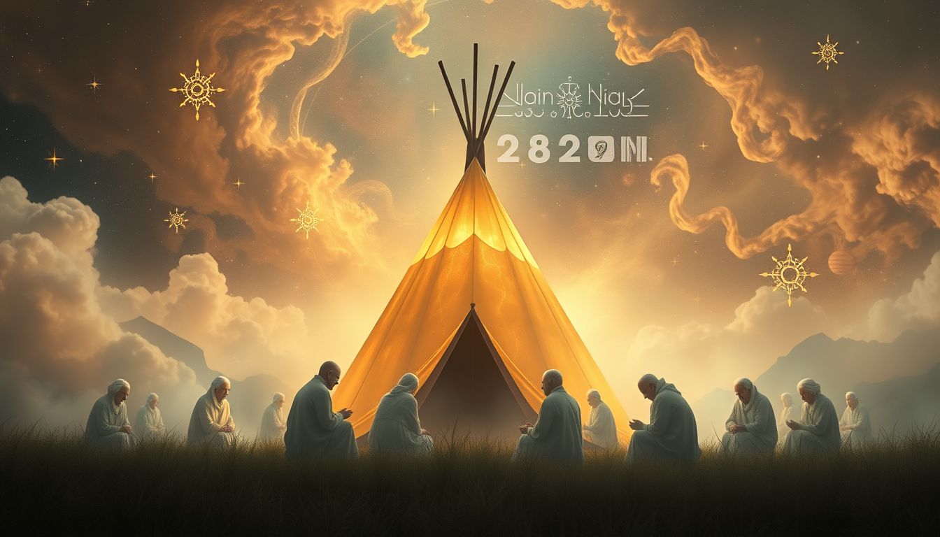 Ein Tipi mit alten Menschen symbolisiert Weisheit und Lebensweisheiten.