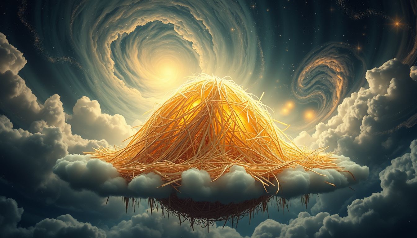 Ein Schober aus ungewöhnlichem Material symbolisiert kreative Problemlösung im Traum.