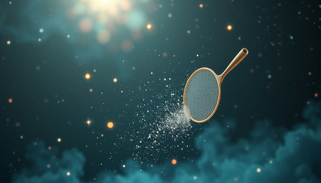 Eine zerfallende Fliegenklatsche symbolisiert innere Zerbrechlichkeit und Wandel.