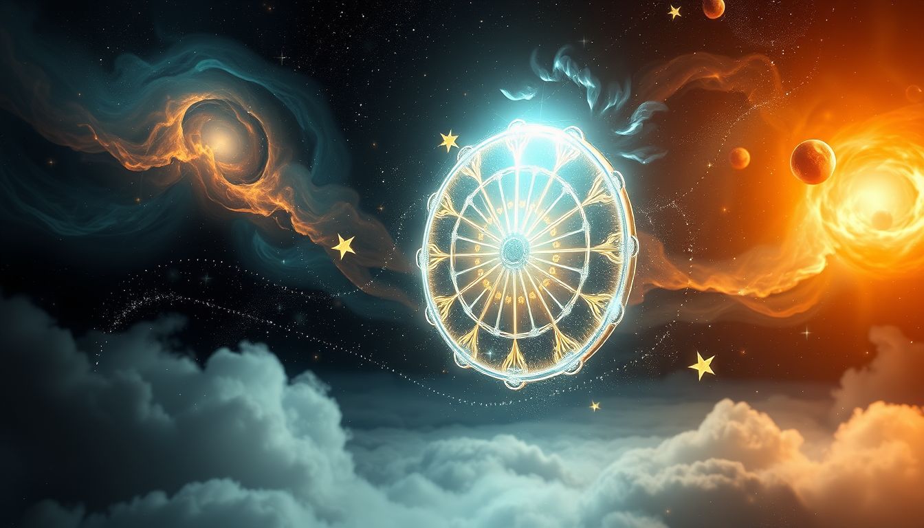 Ein leuchtendes Rad symbolisiert Lebensenergie und kreative Impulse.