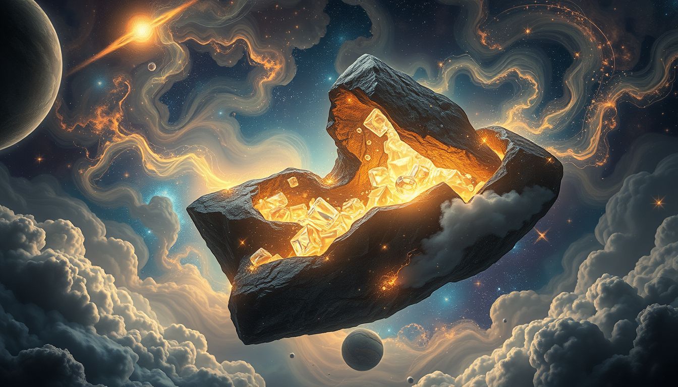 Eine Felsspalte voller Schätze symbolisiert verborgene Chancen im Traum.