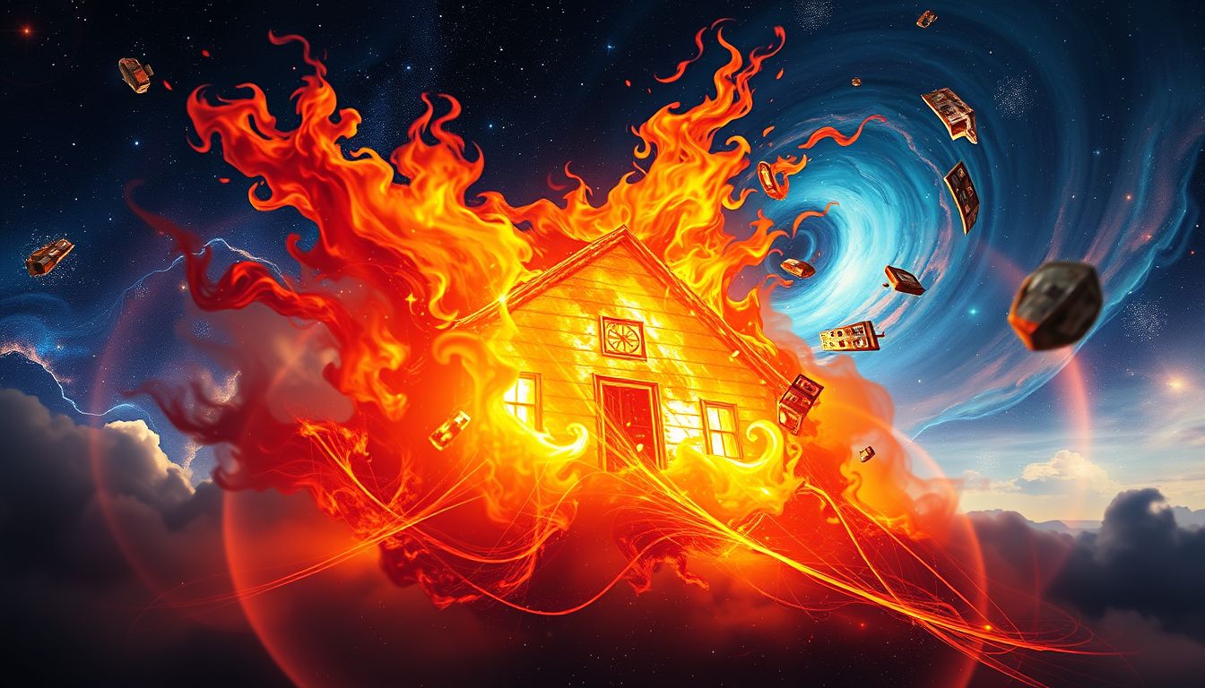 Ein brennendes Haus symbolisiert oft tiefgreifende innere Transformation.