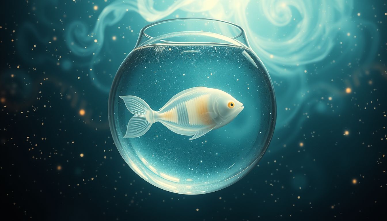 Eine Schwimmblase im Aquarium symbolisiert emotionale Balance und Klarheit.