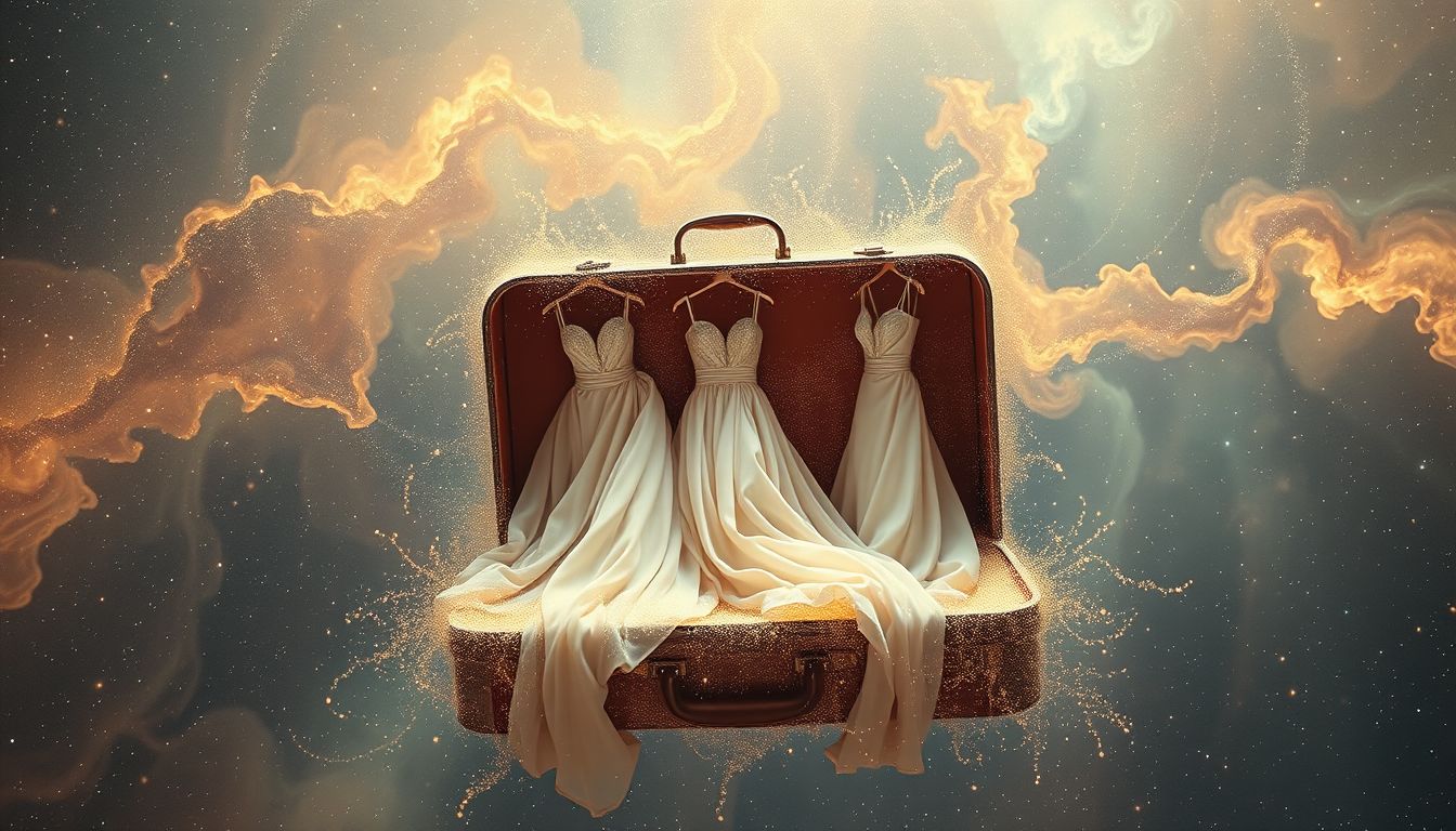 Das Packen einer Abendgarderobe symbolisiert Vorbereitung auf besondere Ereignisse.