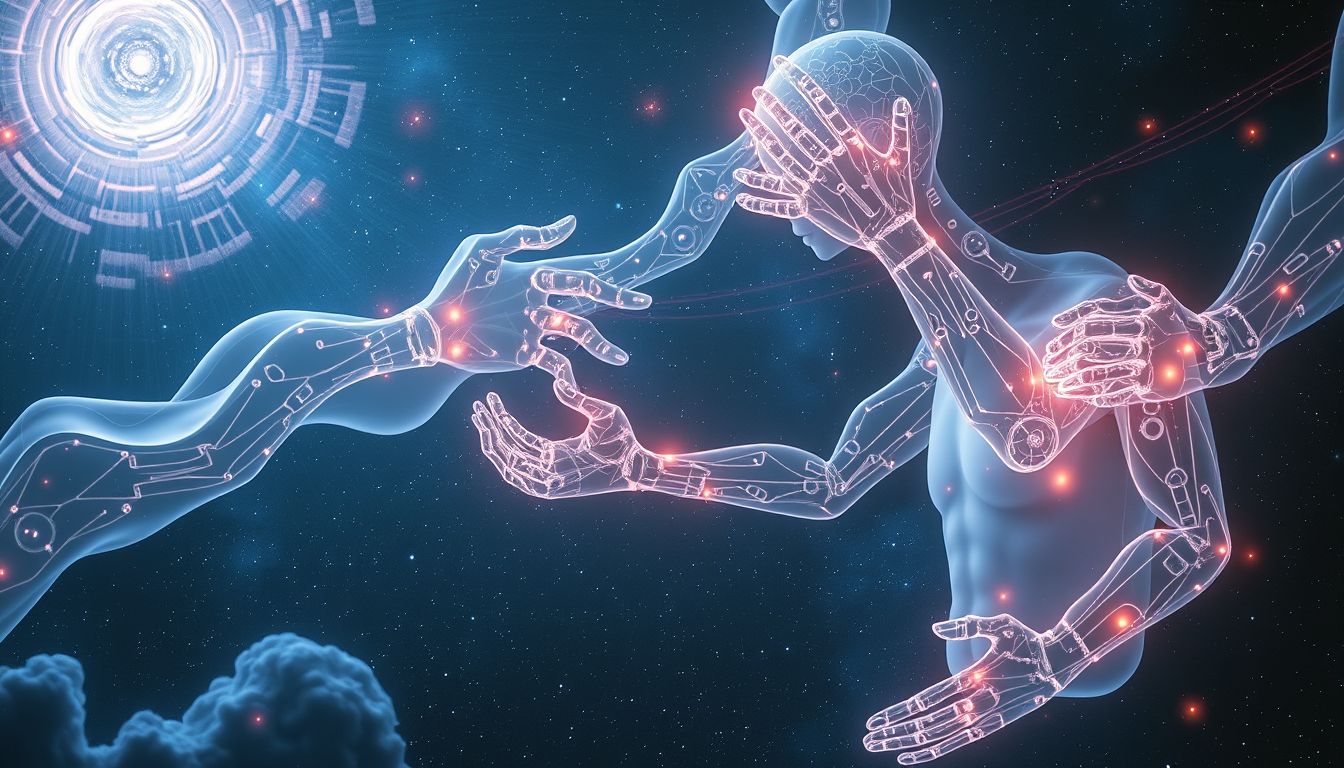 Roboteroperationen symbolisieren Fortschritt und mögliche emotionale Distanz.