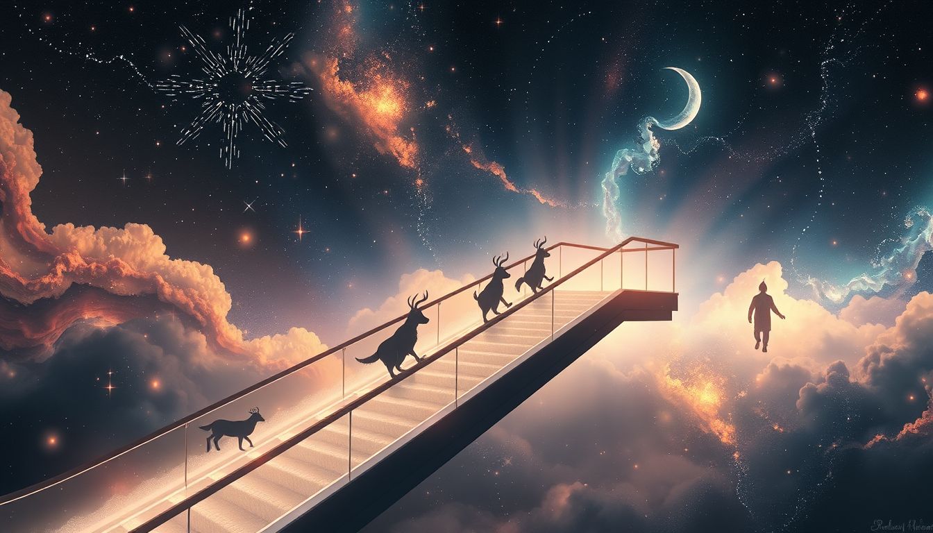 Tiere auf Rolltreppen symbolisieren innere Instinkte und Veränderungen.