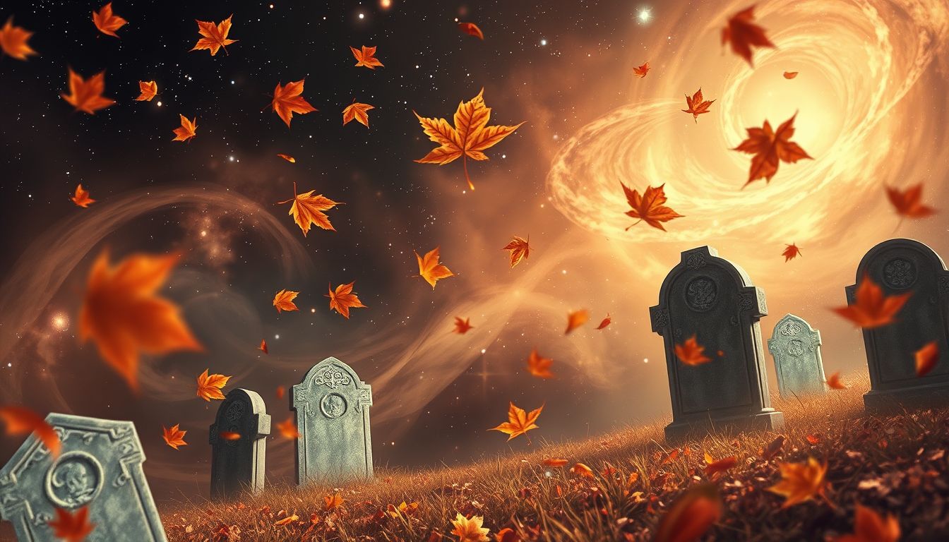 Ein herbstlicher Friedhof symbolisiert Übergang und innere Einkehr.